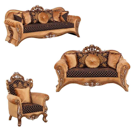 European Furniture - Emperador 3 Piece Luxury Living Room Set in Antique Brown with Antique Silver Blended with Light Gold - 42035-SLC - GreatFurnitureDeal