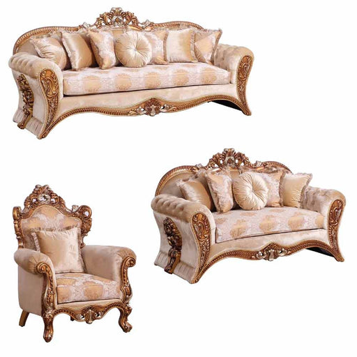 European Furniture - Emperador II 3 Piece Luxury Living Room Set in Antique Brown with Antique Silver Blended with Light Gold - 42038-SLC