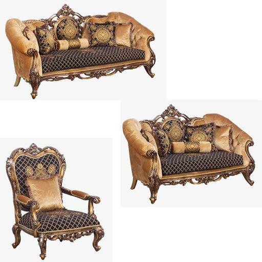 European Furniture - Rosella 3 Piece Luxury Living Room Set in Black and Parisian Bronze - 44697-SLC