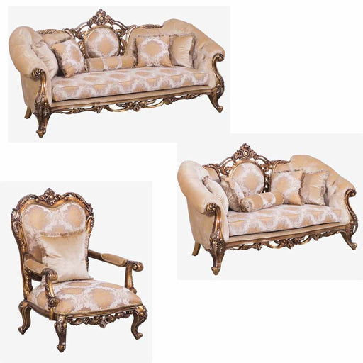 European Furniture - Rosella II 3 Piece Luxury Living Room Set in Parisian Bronze - 44698-SLC