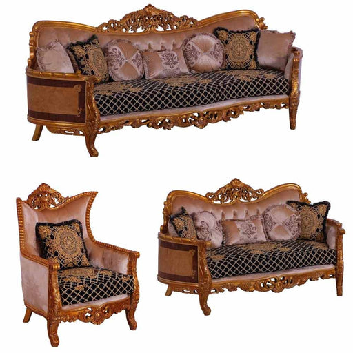 European Furniture - Modigliani II 3 Piece Luxury Living Room Set in Black and Gold - 31052-SLC - GreatFurnitureDeal