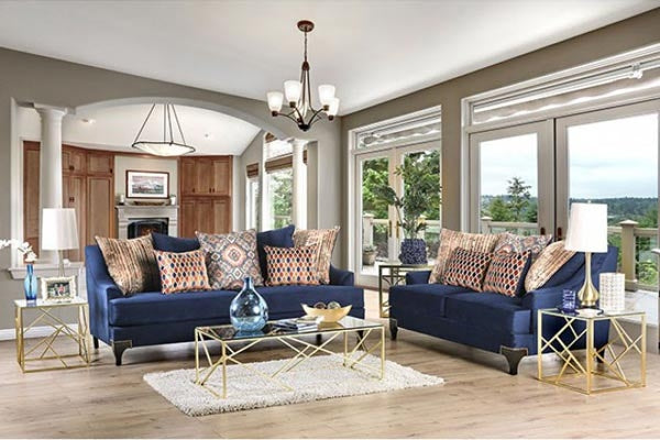 Furniture of America - Sisseton Loveseat in Navy - SM2210-LV - Living Room Set