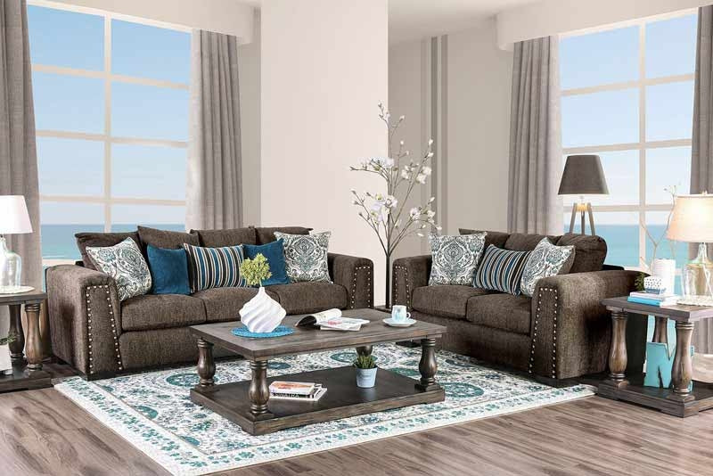 Furniture of America - Pauline 2 Piece Sofa Set in Brown - SM3076-SF-LV - GreatFurnitureDeal