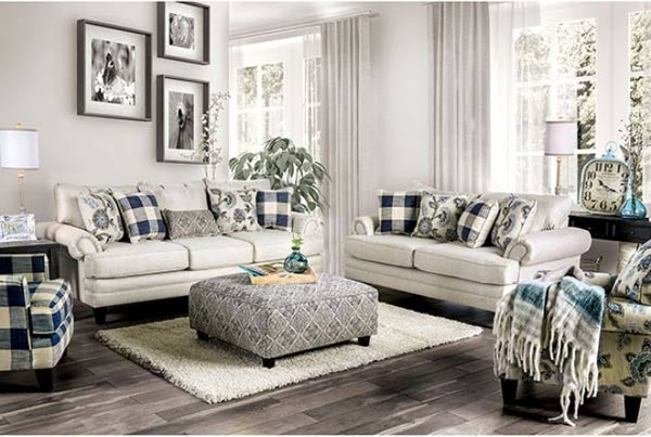 Furniture of America - Nash 3 Piece Living Room Set in Ivory - SM8101-SF-LV-CH-FL