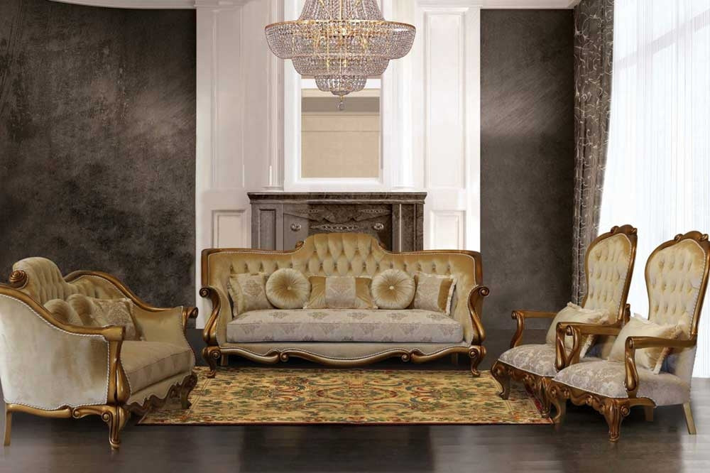 European Furniture - Carlotta 4 Piece Luxury Living Room Set in Golden Bronze - 41951-SL2C - GreatFurnitureDeal