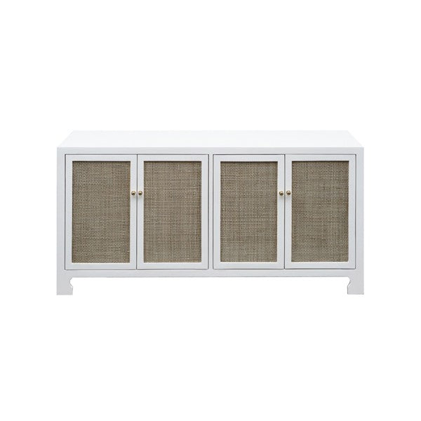 Worlds Away - Sofia Cane Cabinet W. Brass Hardware In White Lacquer - SOFIA WH