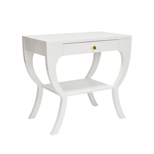 Worlds Away - Sonya Curvy Side Table With Acrylic Hardware In White Lacquer - SONYA WH - GreatFurnitureDeal