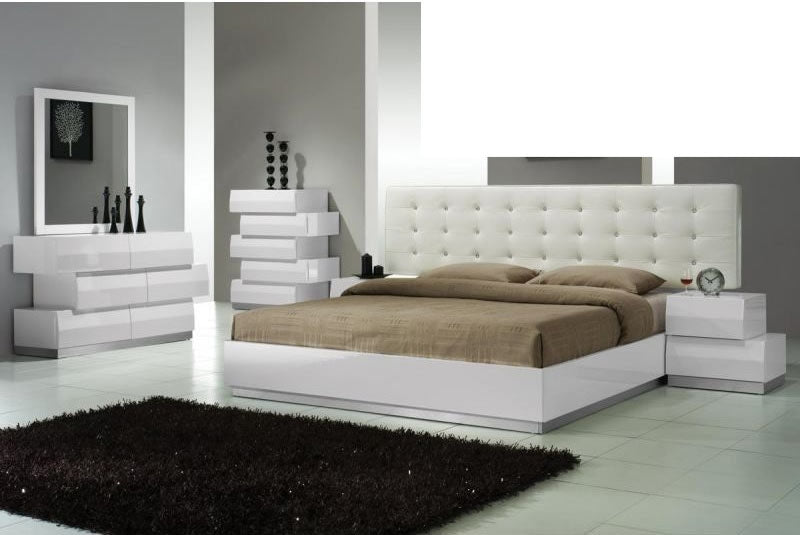 Mariano Furniture - Spain White Lacquer 6 Piece Queen Bedroom Set - BMSPAIN-Q-6SET