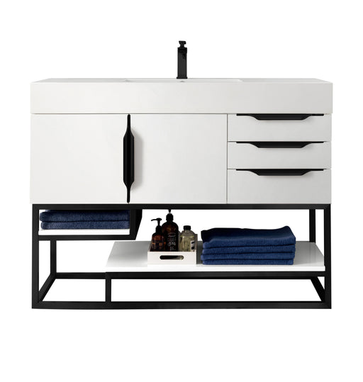 James Martin Furniture - Columbia 48" Single Vanity, Glossy White, Matte Black w/ Glossy White Composite Top - 388-V48-GW-MB-GW - GreatFurnitureDeal