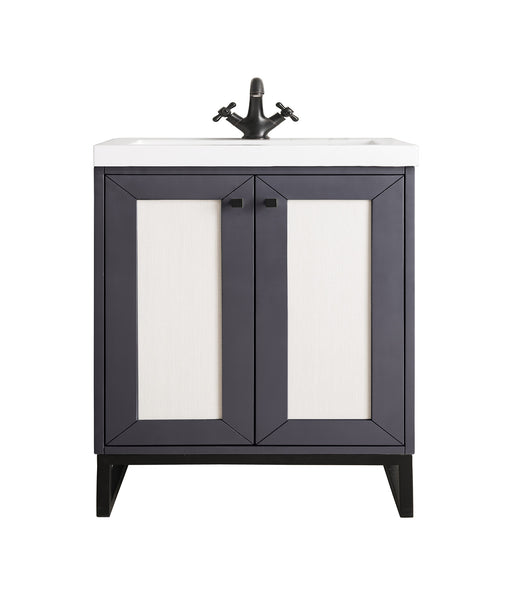 James Martin Furniture - Chianti 24" Single Vanity Cabinet, Mineral Grey, Matte Black, w/ White Glossy Composite Countertop - E303V24MGMBKWG - GreatFurnitureDeal