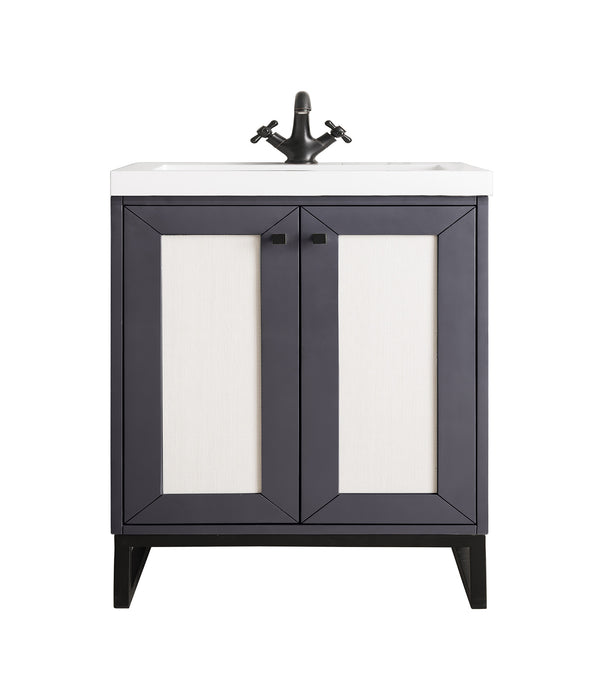 James Martin Furniture - Chianti 24" Single Vanity Cabinet, Mineral Grey, Matte Black, w/ White Glossy Composite Countertop - E303V24MGMBKWG