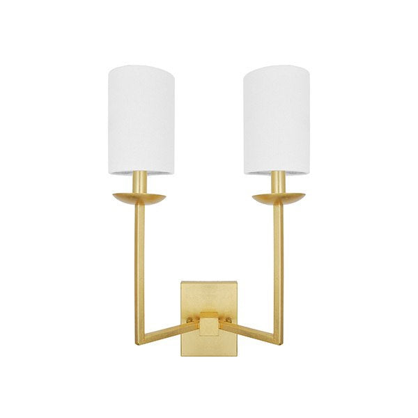 Worlds Away - Two Arm Sconce With White Linen Shade In Gold Leaf - STANLEY G - GreatFurnitureDeal