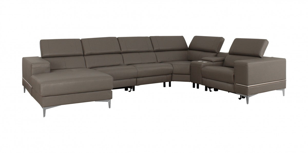 VIG Furniture - Divani Casa Stanton - Modern Taupe Sectional Sofa + Recliners - VGKNE9210-8GRY-SECT - GreatFurnitureDeal