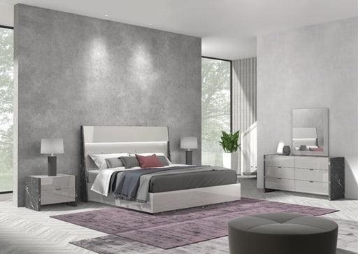 J&M Furniture - Stoneage 5 Piece King Bedroom Set in Light Grey Lacquer - 17455K-5SET - GreatFurnitureDeal