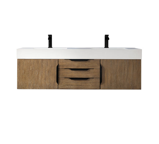 James Martin Furniture - Mercer Island 59" Double Vanity, Latte Oak, Matte Black w/ Glossy White Composite Top - 389-V59D-LTO-MB-GW - GreatFurnitureDeal