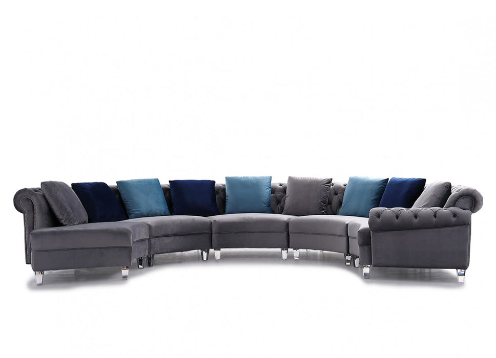 VIG Furniture - Divani Casa Modern Grey Velvet Circular Sectional Sofa - VG2T1124-5P-GRY - GreatFurnitureDeal