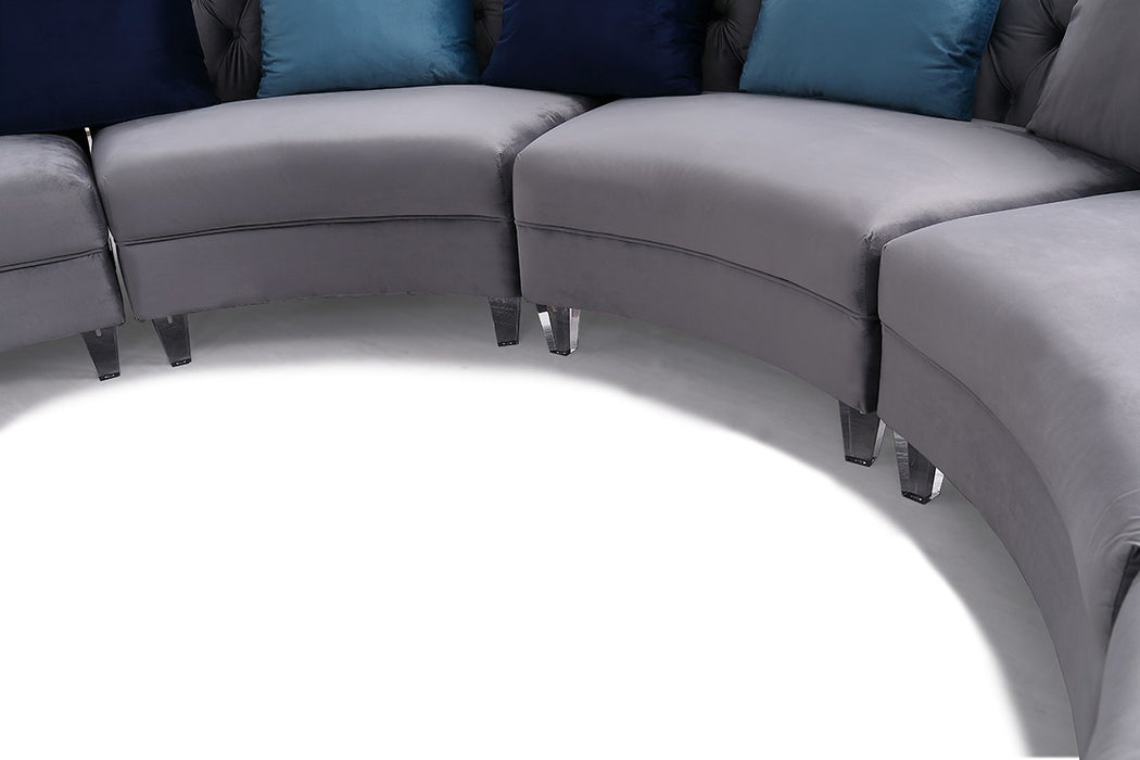 VIG Furniture - Divani Casa Modern Grey Velvet Circular Sectional Sofa - VG2T1124-5P-GRY