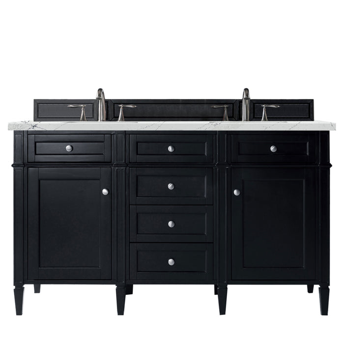 James Martin Furniture - Brittany 60" Black Onyx Double Vanity w/ 3 CM Ethereal Noctis Quartz Top - 650-V60D-BKO-3ENC - GreatFurnitureDeal