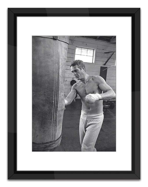 Worlds Away - Steve Mcqueen Boxing (24 X 32) Black And White Print With Black Lacquer Frame - SVL215 - GreatFurnitureDeal
