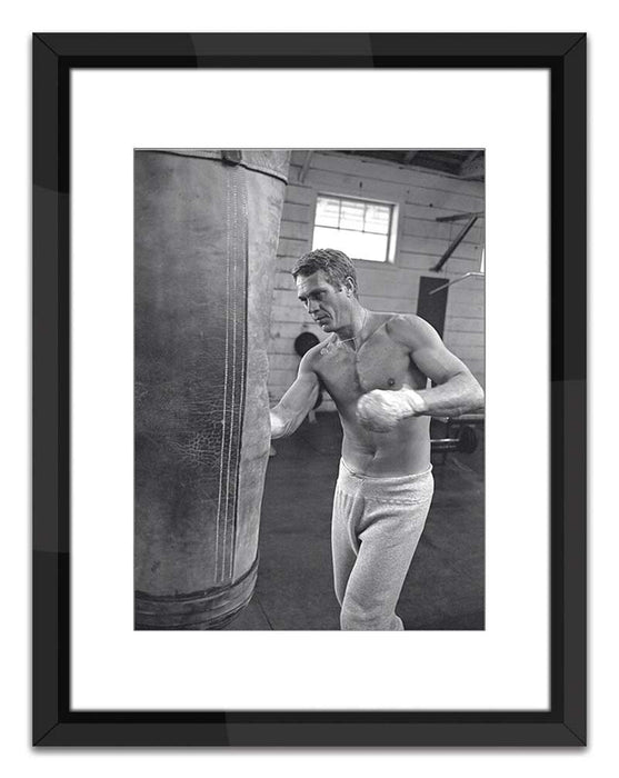 Worlds Away - Steve Mcqueen Boxing (24 X 32) Black And White Print With Black Lacquer Frame - SVL215