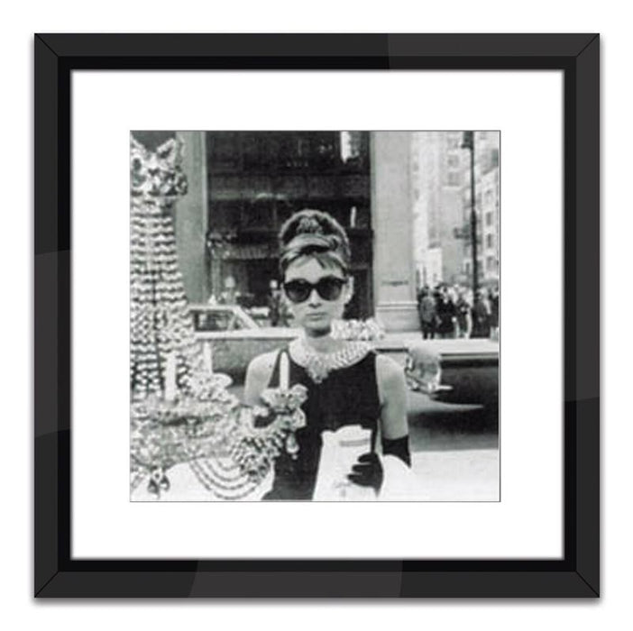 Worlds Away - Shopping At Tiffany'S (16 X 16) Black And White Print With Black Lacquer Frame - SVS14