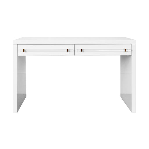 Worlds Away - Waterfall Two Drawer Desk With Brass And Acrylic Hardware In White Lacquer - RALPH WH - GreatFurnitureDeal