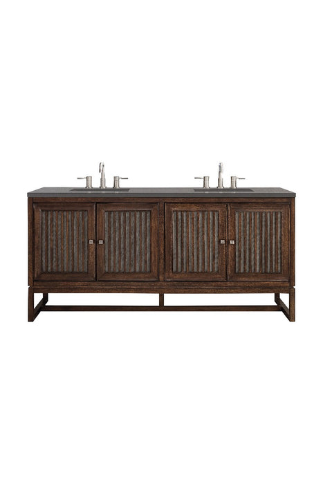 James Martin Furniture - Athens 72" Double Vanity Cabinet, Mid Century Acacia, w- 3 CM Grey Expo Quartz Top - E645-V72-MCA-3GEX - GreatFurnitureDeal