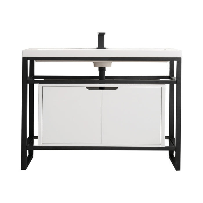 James Martin Furniture - Boston 31.5" Stainless Steel Sink Console, Matte Black w/ Glossy White Storage Cabinet, White Glossy Composite Countertop - C105V31.5MBKSCGWWG