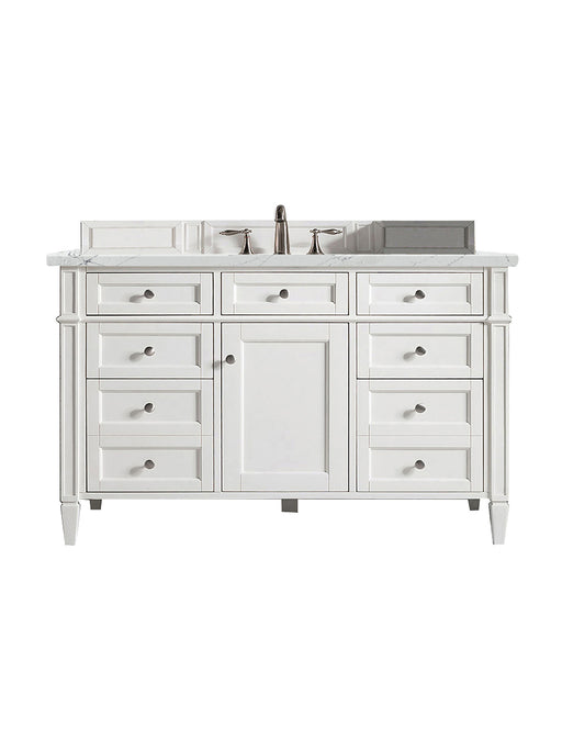 James Martin Furniture - Brittany 48" Bright White Single Vanity w/ 3 CM Ethereal Noctis Quartz Top - 650-V48-BW-3ENC - GreatFurnitureDeal