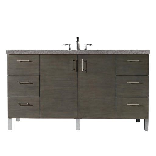 James Martin Furniture - Metropolitan 60" Single Vanity, Silver Oak, w- 3 CM Grey Expo Quartz Top - 850-V60S-SOK-3GEX - GreatFurnitureDeal