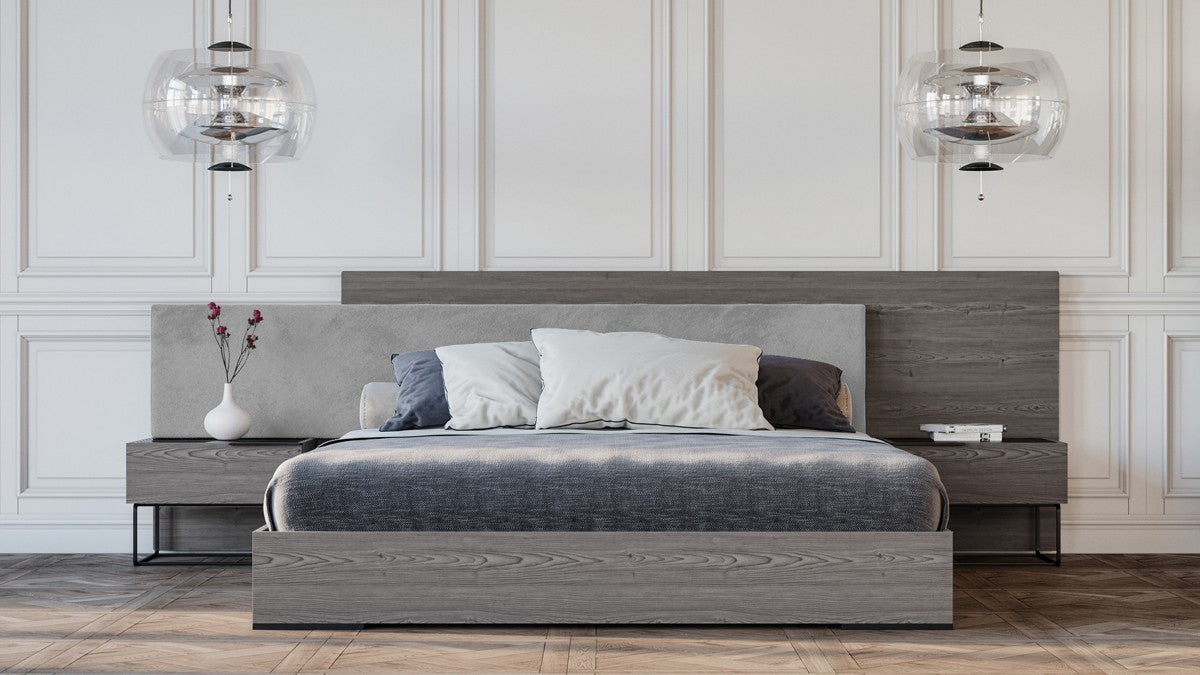 VIG Furniture - Nova Domus Enzo Italian Modern Grey Oak & Fabric Bed w- Nightstands - VGACENZO-BED