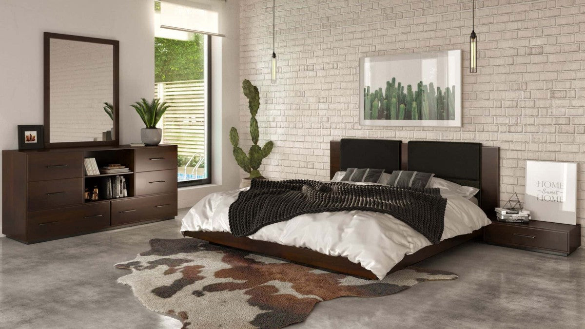 VIG Furniture - Nova Domus Fantasia - Walnut-Dark Grey Bed and Two Nightstands - VGWDHL-W01-BED-2NS - GreatFurnitureDeal