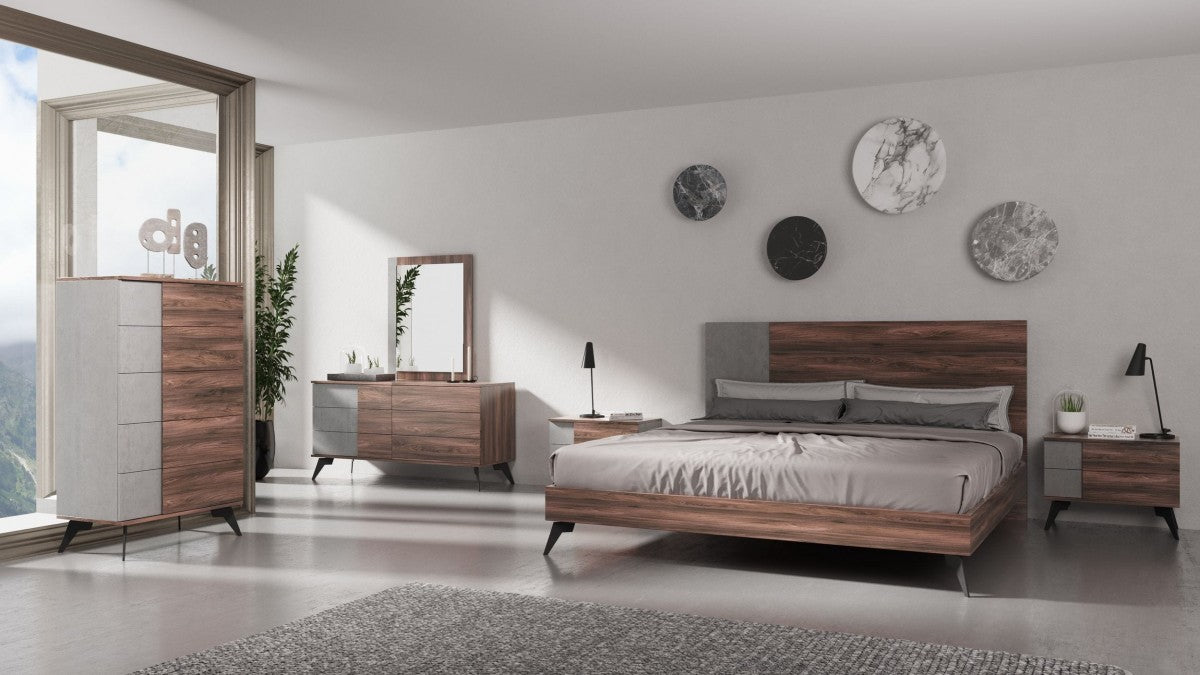 VIG Furniture - Nova Domus Palermo - Modern Italian Faux Concrete & Walnut Bed - VGACPALERMO-WAL-BED