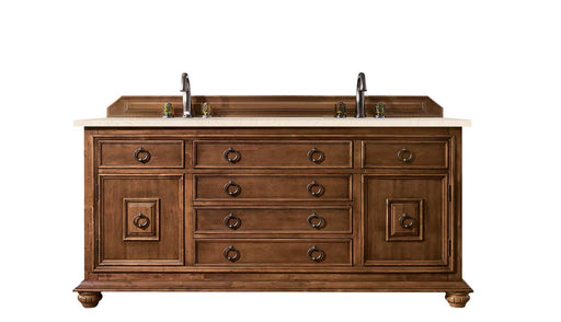 James Martin Furniture - Mykonos 72" Double Vanity Cabinet, Cinnamon, w- 3 CM Eternal Marfil Quartz Top - 550-V72-CIN-3EMR - GreatFurnitureDeal