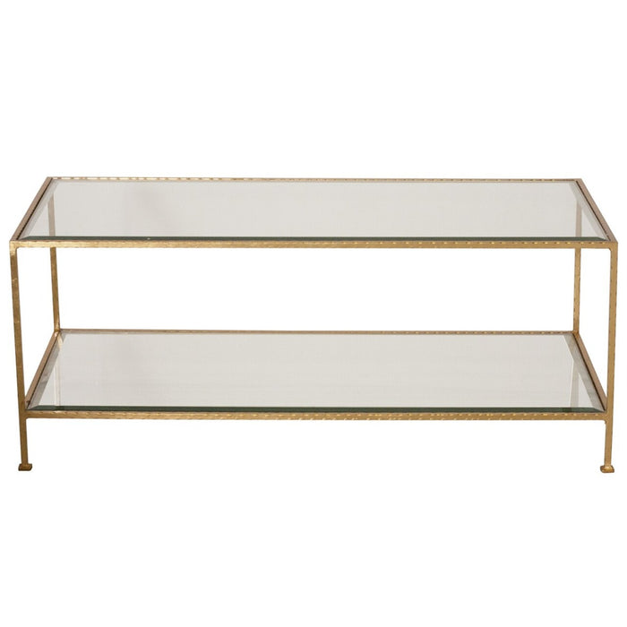 Worlds Away - Taylor Gold Leaf Rectangular Coffee Table W Beveled Glass - TAYLOR G - GreatFurnitureDeal