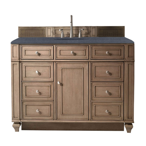 James Martin Furniture - Bristol 48" Single Vanity Whitewashed Walnut, w- 3 CM Charcoal Soapstone Quartz Top - 157-V48-WW-3CSP - GreatFurnitureDeal