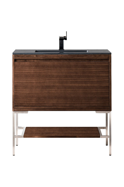 James Martin Furniture - Milan 35.4" Single Vanity Cabinet, Mid Century Walnut, Brushed Nickel w-Charcoal Black Composite Top - 801V35.4WLTBNKCHB - GreatFurnitureDeal