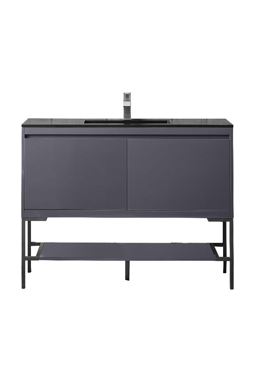 James Martin Furniture - Milan 47.3" Single Vanity Cabinet, Modern Grey Glossy, Matte Black w-Charcoal Black Composite Top - 801V47.3MGGMBKCHB - GreatFurnitureDeal