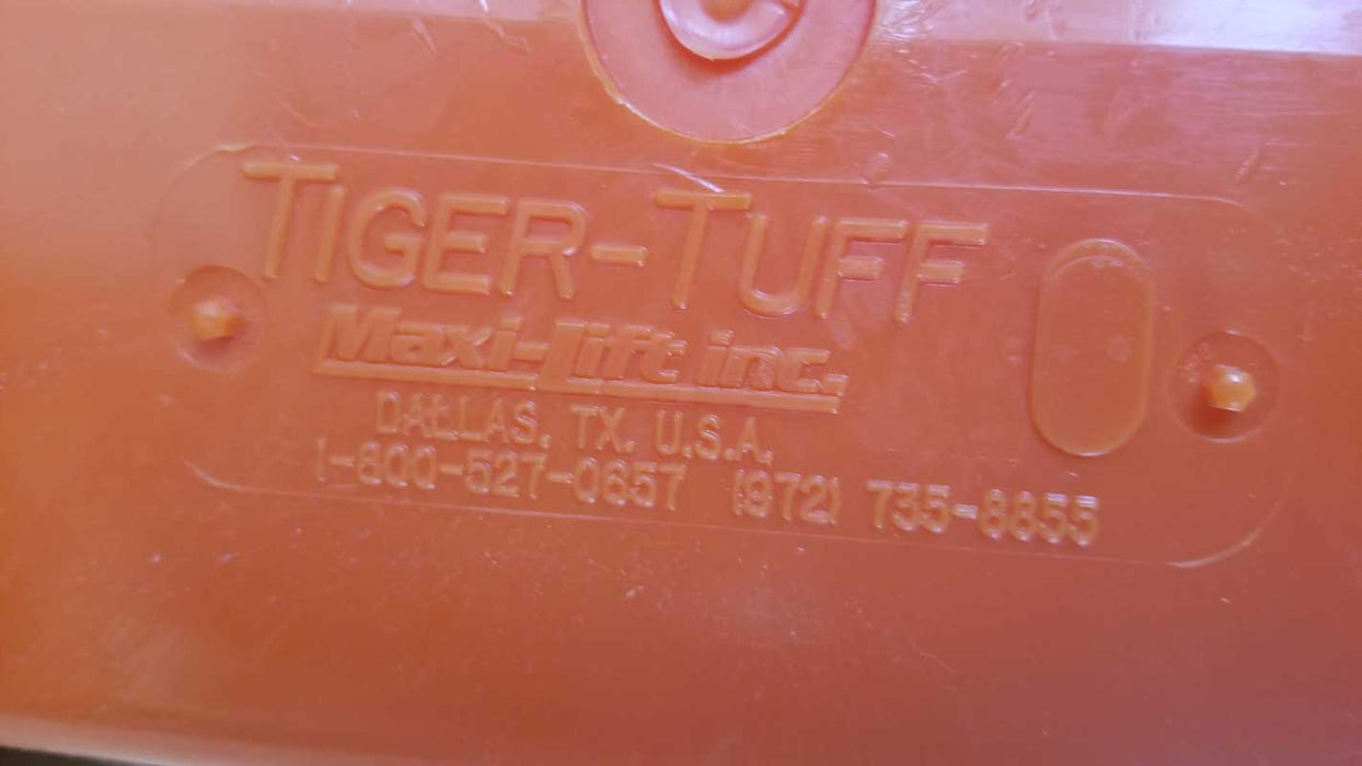 Orange hard plastic industrial conveyor bucket 20" X 10" Tiger Tuff Maxi-Lift