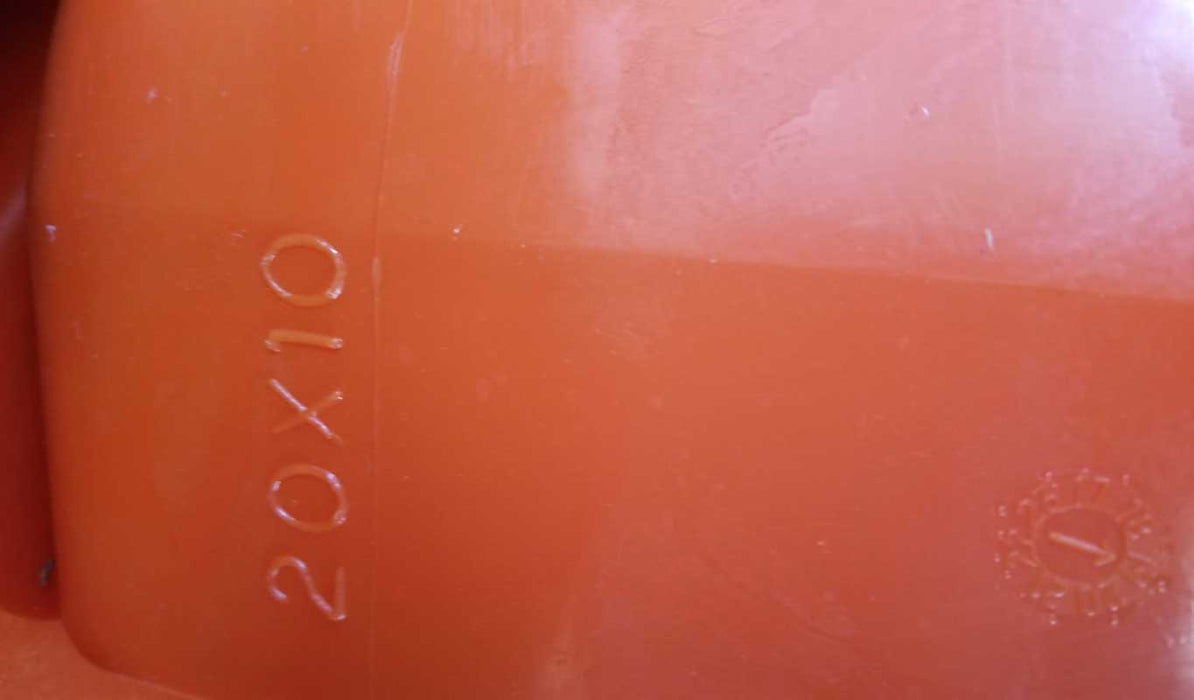 Orange hard plastic industrial conveyor bucket 20" X 10" Tiger Tuff Maxi-Lift - GreatFurnitureDeal