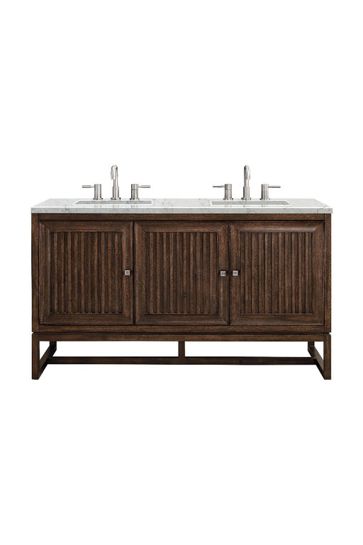 James Martin Furniture - Athens 60" Double Vanity Cabinet, Mid Century Acacia, w- 3 CM Eternal Jasmine Pearl Quartz Top - E645-V60D-MCA-3EJP - GreatFurnitureDeal