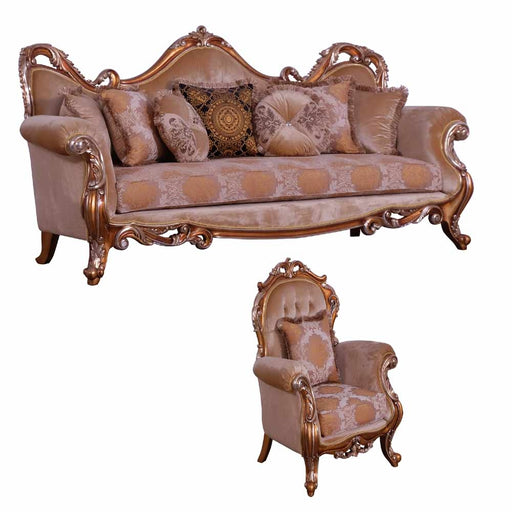 European Furniture - Tiziano II 2 Piece Luxury Sofa Set in Light Gold & Antique Silver - 38996-SC - GreatFurnitureDeal