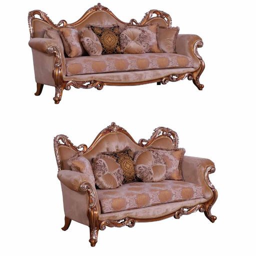 European Furniture - Tiziano II 2 Piece Luxury Sofa Set in Light Gold & Antique Silver - 38996-SL - GreatFurnitureDeal