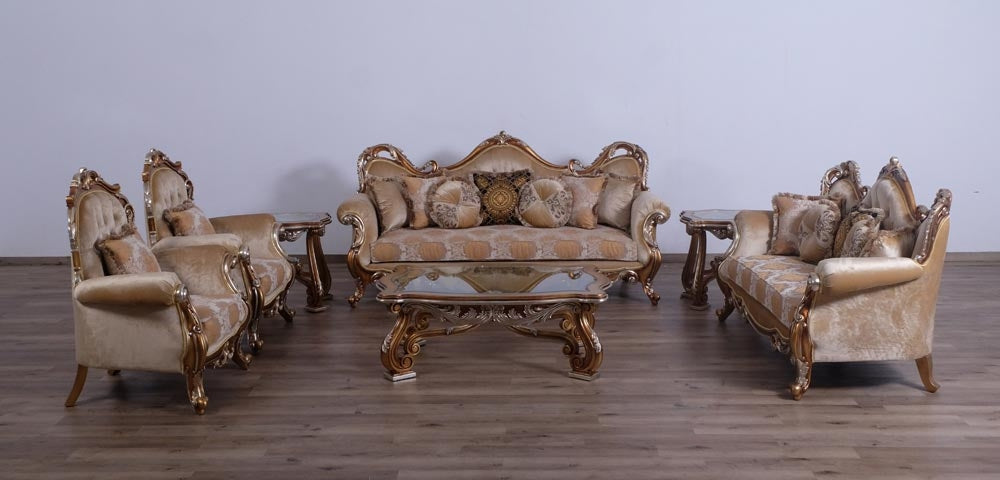 European Furniture - Tiziano II 2 Piece Luxury Sofa Set in Light Gold & Antique Silver - 38996-SC