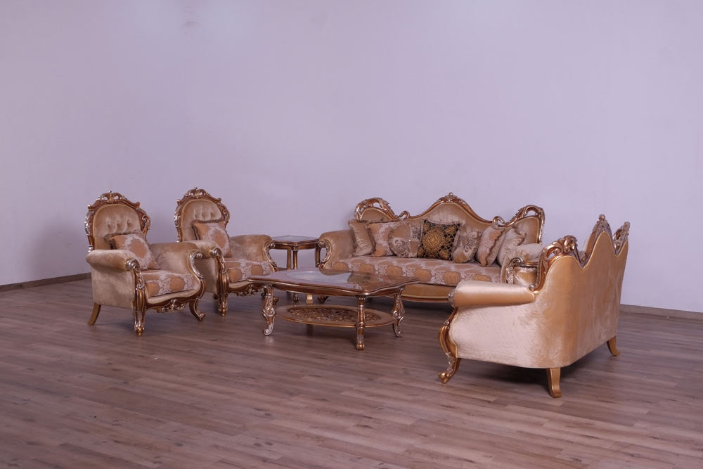 European Furniture - Tiziano II 4 Piece Luxury Living Room Set in Light Gold & Antique Silver - 38996-SL2C - GreatFurnitureDeal