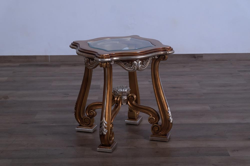 European Furniture - Tiziano II Luxury Side Table in Light Gold & Antique Silver - 38996-ST