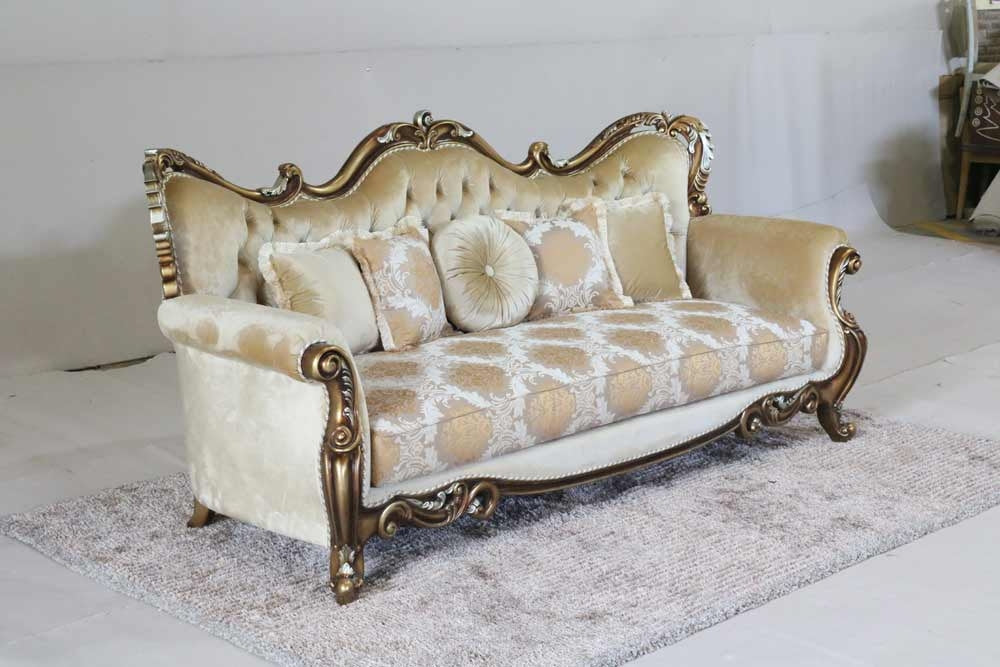 European Furniture - Tiziano 2 Piece Luxury Sofa Set in Gold & Antique Silver - 38994-SL - GreatFurnitureDeal