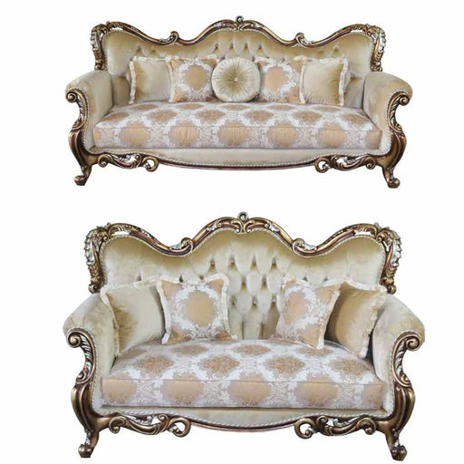 European Furniture - Tiziano 2 Piece Luxury Sofa Set in Gold & Antique Silver - 38994-SL