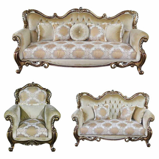 European Furniture - Tiziano 3 Piece Luxury Living Room Set in Gold & Antique Silver - 38994-SLC - GreatFurnitureDeal