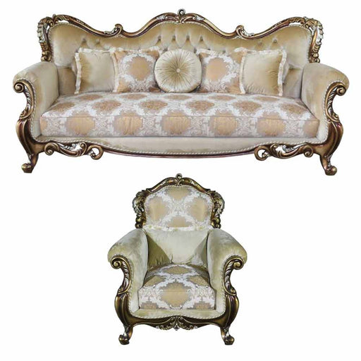 European Furniture - Tiziano 2 Piece Luxury Sofa Set in Gold & Antique Silver - 38994-SC